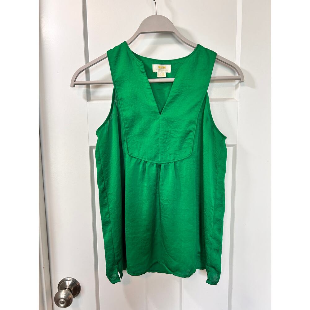 Anthropologie Emerald Green Sleeveless Notch-Neck Blouse - Picture 3 of 10